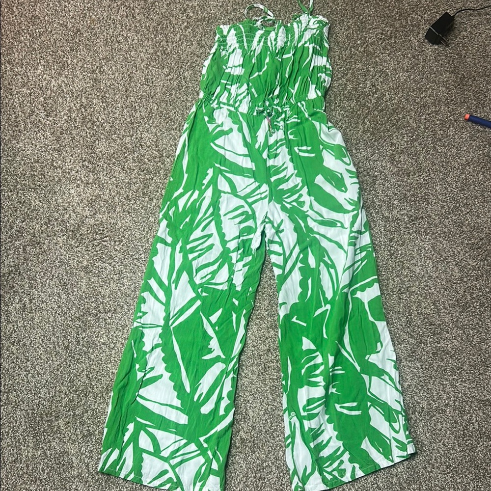 Lilly Pulitzer Green and White Tropical One Piece Jumpsuit